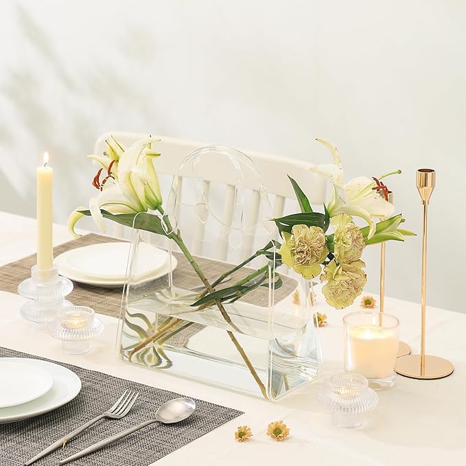 Purse Vase, Bag Vase for Flowers, Clear Acrylic Vase, Purse Vase for Flowers, Aesthetic Vases for Flowers, Decorative Tote Bag Vases for Wedding, Living Room, Bedroom, Table, Office(Tote Bag)