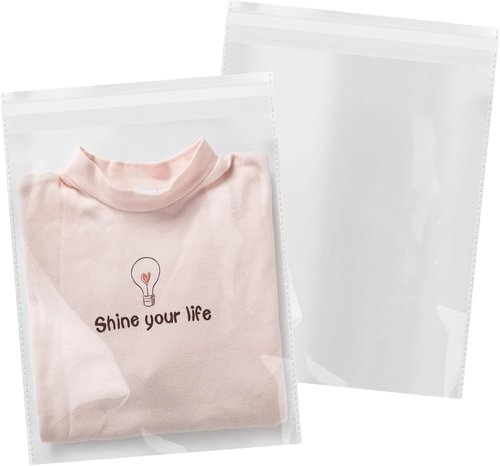 iMailer Self-Sealing Cellophane Bags - 100 Count | 11" x 14" Large Clear Plastic Bags for Prints & Clothing