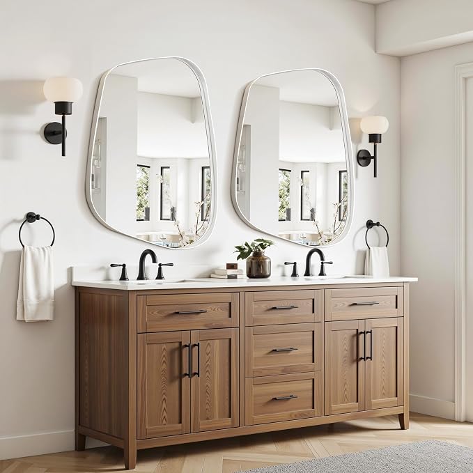 Irregular Wall Mirror 26"x40" Bathroom Mirrors Asymmetrical Artistic Decorative for Living Room Bedroom Bathroom Hallway Entryway,Trapezoid,White