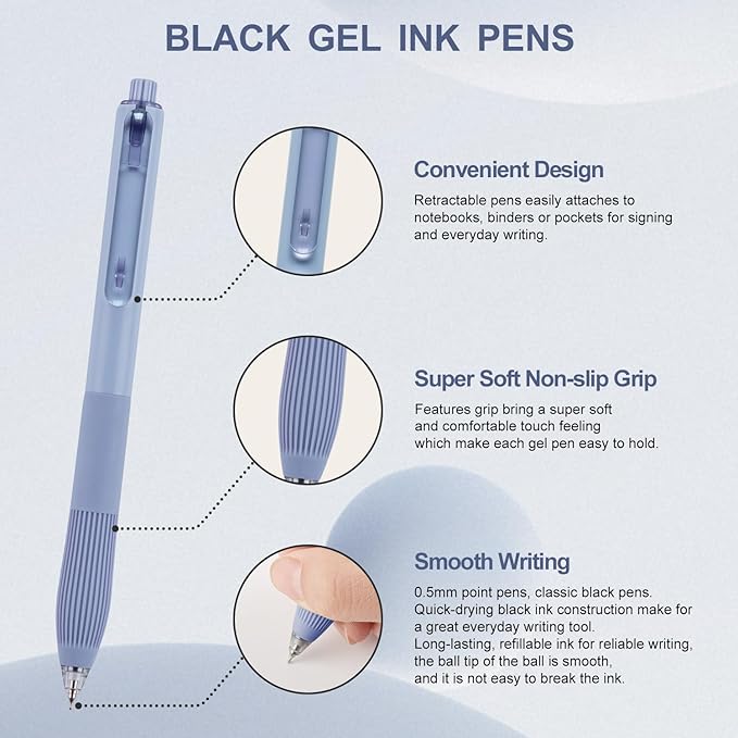 Linbsunne Gel Pens Black Ink Pens for Office 0.5mm Fine Point Pens Smooth Writing Retractable Work Pen (18-count)