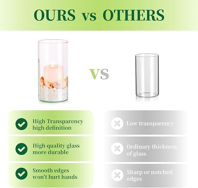 Glass Cylinder Vases Set of 6, Hewory Tall Clear Vase for Centerpieces, Glass Hurricane Candle Holders for Pillar or Floating Candles, Round Vases for Wedding Anniversary Events Table Decor, 3.3in