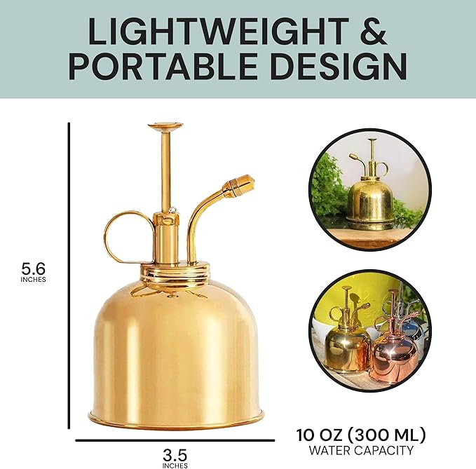 Sustainable Village Watering Can Indoor Plants - Brass Plant Mister - Stylish and Rust Resistant Watering Cans for Healthy Hydration - Prevents Overwatering