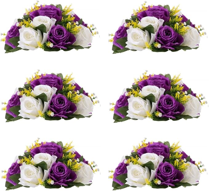 Flower Centerpieces for Wedding Tables: Wedding Table Decorations Purple & White Flower Balls Centerpieces for Engagement Cerebration Party Center Pieces 6 Packs