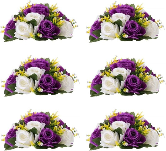 Flower Centerpieces for Wedding Tables: Wedding Table Decorations Purple & White Flower Balls Centerpieces for Engagement Cerebration Party Center Pieces 6 Packs