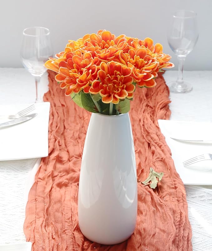IPOPU Orange Chrysanthemum Artificial Flowers 10pcs Fake Mums 13inch Faux PU Dahlia Flower Dahlia Flower with Stem for Home Wedding Office Table Centerpiece Floral Arrangement Decor(Orange)