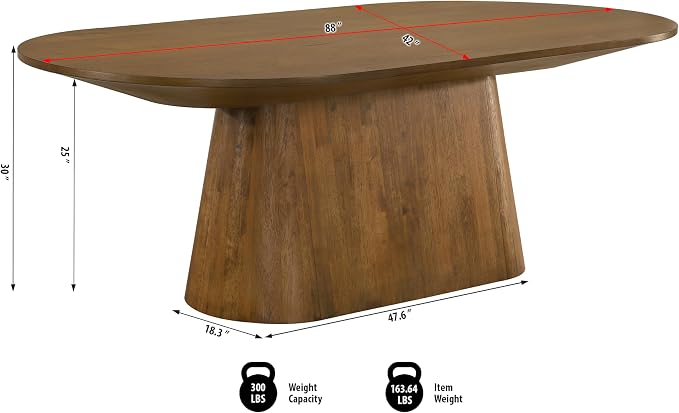 Terra 88" Transitional Oval Dining Table with Mid-Century Modern Inspired Pedestal Base and Wood Grain Top, Ideal for Kitchen or Dining Room, Durable Wood Furniture (Walnut)