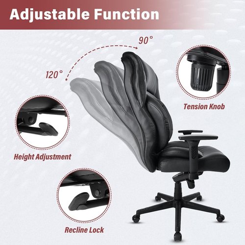 CLATINA Executive Managerial Chair - Heavy Duty Ergonomic Leather Office Chair | High Back, 3D Adjustable Arms, Lumbar Support, Black, 400LBS