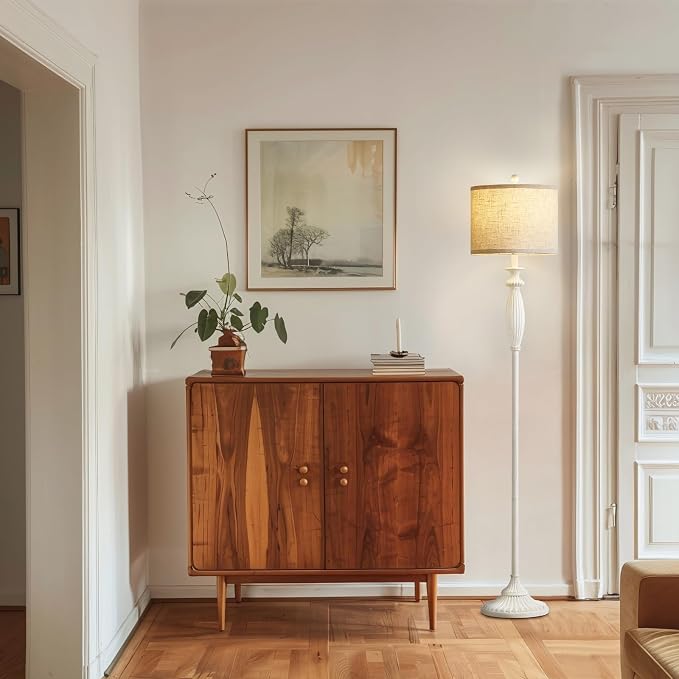 63.8" Vintage Floor Lamp with Rotary Switch, Dimmable Color Temperature Standing Lamp, Retro Farmhouse Floor Lamps for Living Room, Bedroom, Hallway, Office, Room Decor, Antique White (Bulb Included)