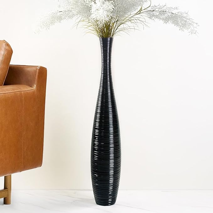Tall Floor Vase, Large Vases for Rustic Home Decor Modern Farmhouse, Sturdy, Luxury, Textured, Vessel for Decorative Branches Dried Flowers, 27.5 inches Floor Vase for Decor, Black