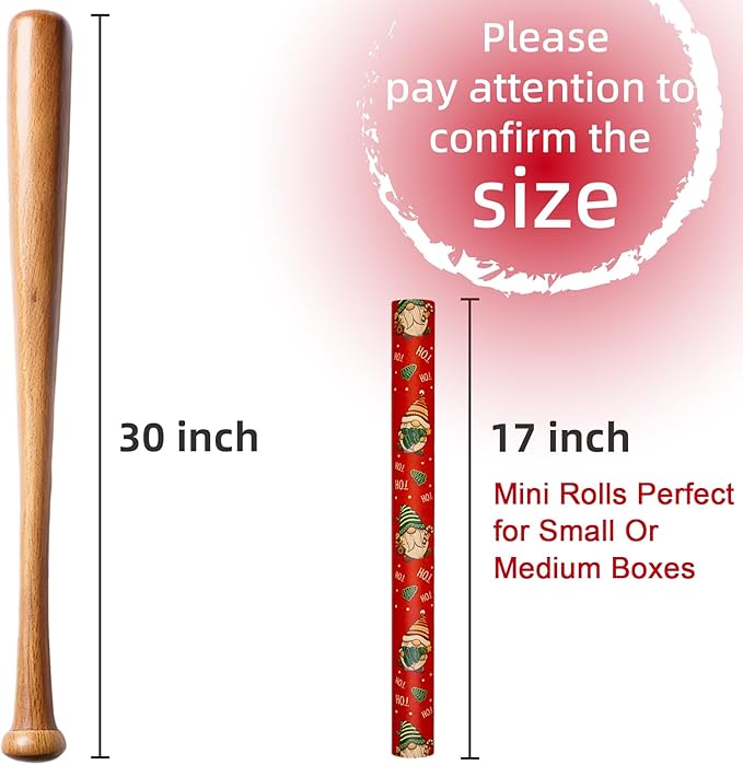 Yarcony Gnomes Christmas Wrapping Paper, Kraft Red Wrapping Paper, Recyclable Funny Gnome Thick Christmas Gift Wrap for Holiday Gifting, Festive Winter Celebrations (Mini Roll, 17 Inch X 33 Feet)