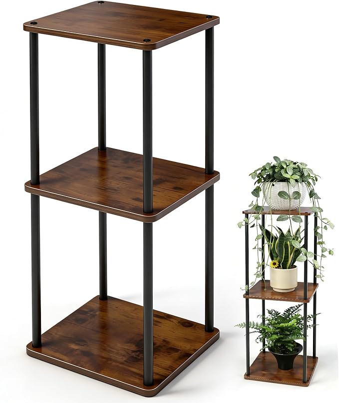 Vigordream Plant Stand Indoor Outdoor 3 Tier Metal Plant Shelf Tall Pedestal Stand Flower Pot Stands Multiple Planter Support Rack for Corner Living Room, Balcony, Garden Patio (Retro Brown, 34 INCH)