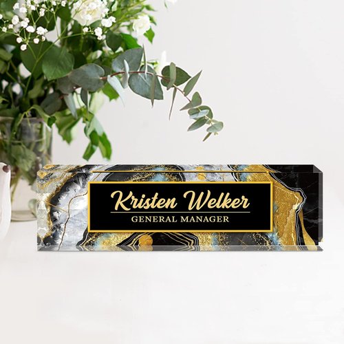 Black Coast Personalized Name Plate - Custom Acrylic Desk Accessory for Office Decor & Employee Gifts