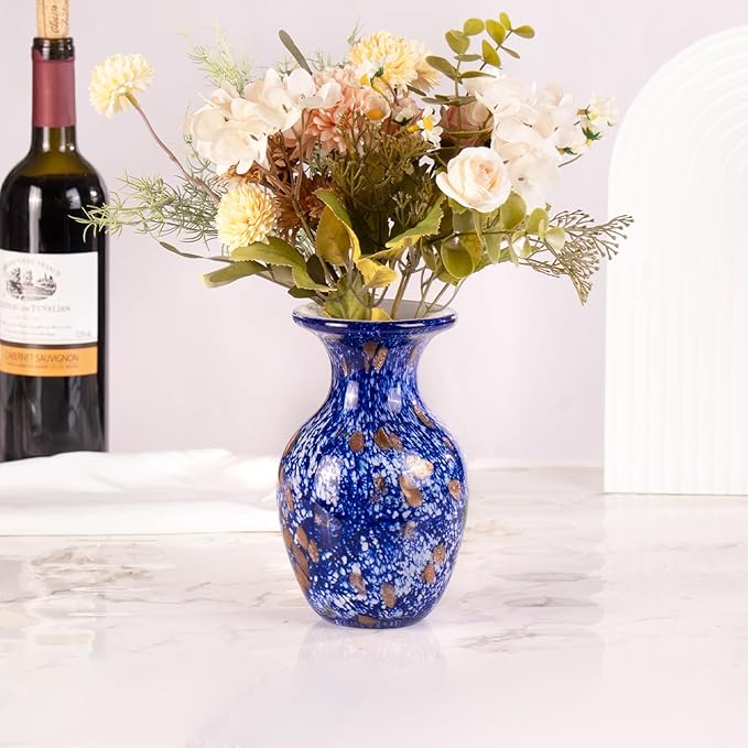 KAMMAK Colored Glass Vase, Beautiful Hand Blown Decorative Vase, Modern Art Vase for Flower Mantle Dining Table Centerpiece, Entryway Living Room Wedding Decoration, FH014