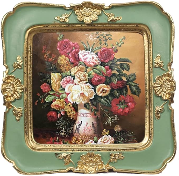 WINPLUS+ Vintage Picture frames 3x3,Luxury Antique Photo Frames With Golden Embossed Flower Furnishing, Retro Style Decor, Wall and Tabletop Display, Art Gallery (3 * 3-Green)