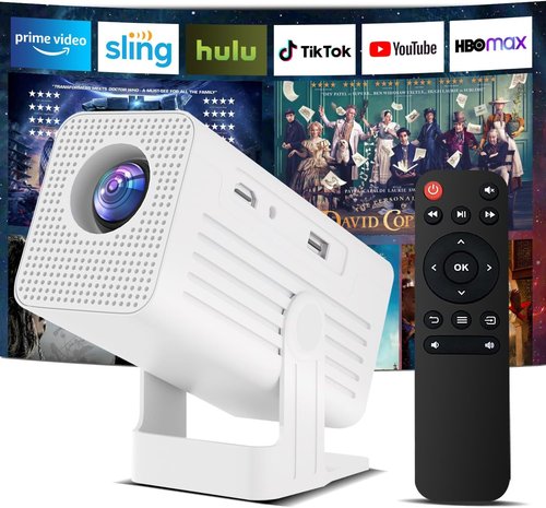 Mini Projector | Built-In Apps & 4K Support - Native 1080P, Wifi & Bluetooth, Auto Keystone, 135° for Home & Outdoor Use