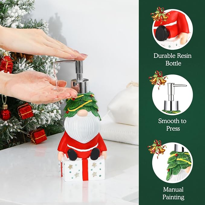 Luxspire Christmas Soap Dispenser, Resin Hand Soap Bottle and Lotion Dispenser Rustproof Refillable, Christmas Santa Decor No Leak for Kitchen Shower Bathroom Countertop, 350ml