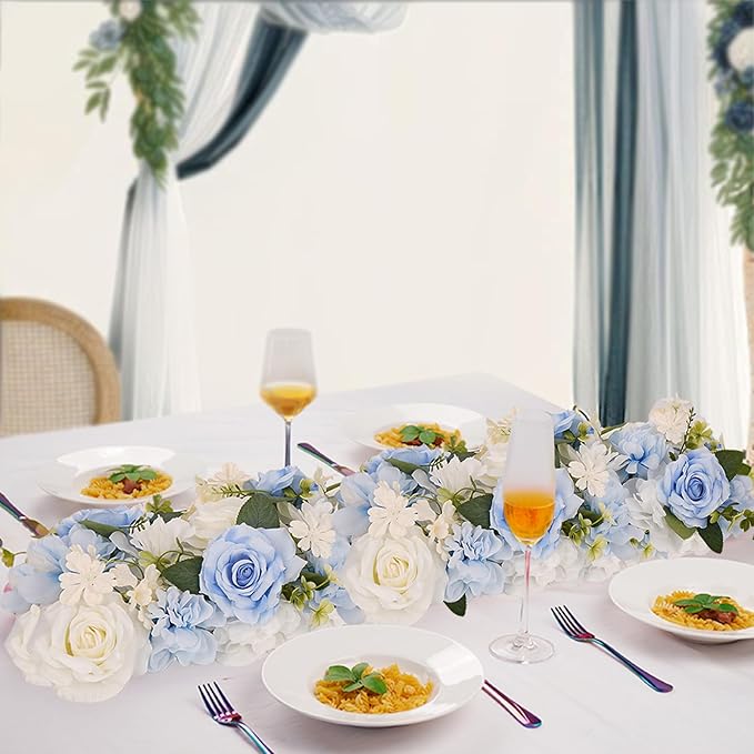 Flower Centerpieces for Tables - 10 Pack Wedding Arch Artificial Flowers Blue Arrangements Center Piece for Reception, Living Room, Kitchen, Dining Table Runner Decorations(20.5 * 9.4''/52 * 24cm)