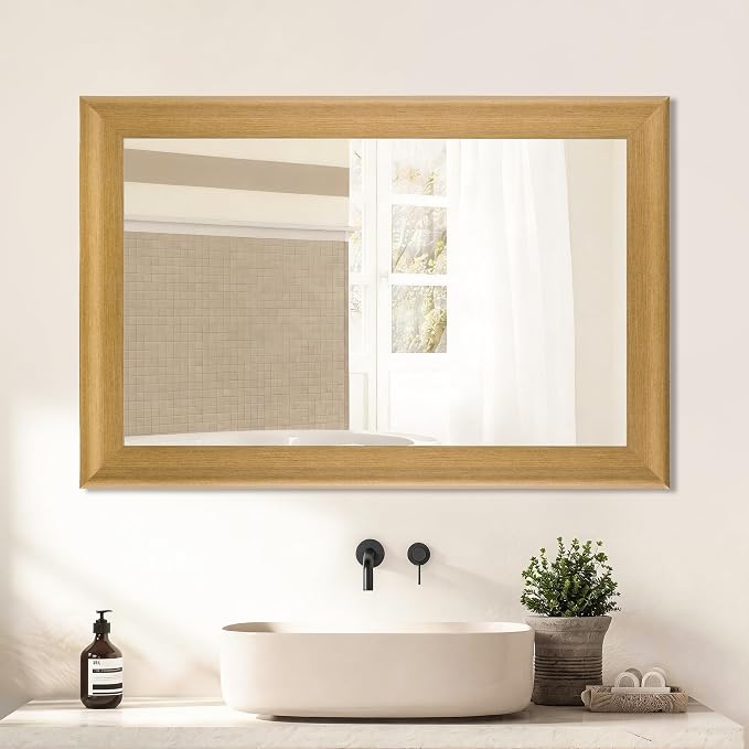 CULER Natural Wall Mirror for Bathroom,Rectangle 24 x 36 inch Hanging Vanity Mirrors with Wood Grain Frame for Living Room,Bedroom,Entryway