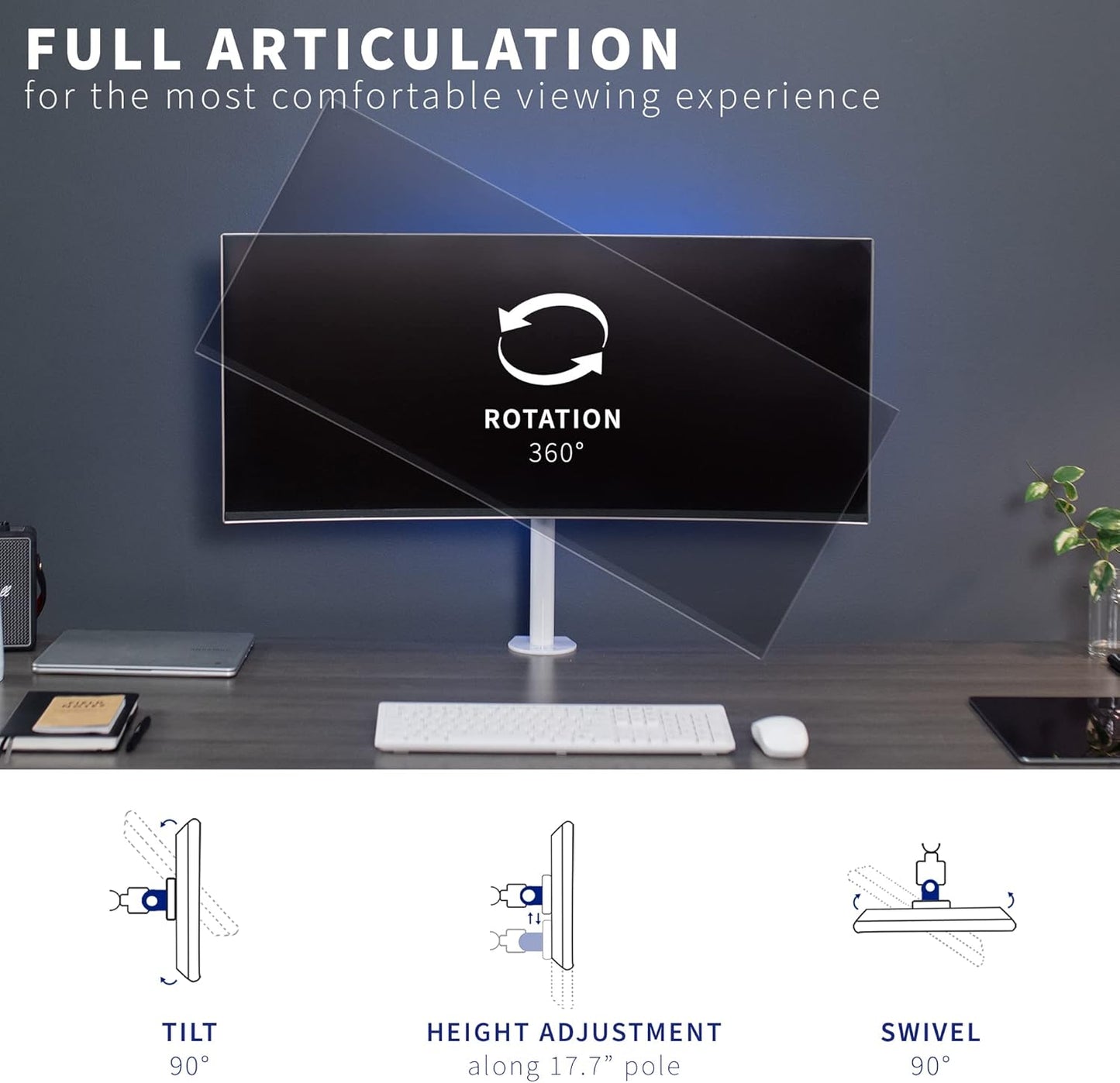 VIVO Heavy Duty Desk Mount for 13-38 Inch LCD Monitors - Supports Ultrawide Screens, White | STAND-V001CW