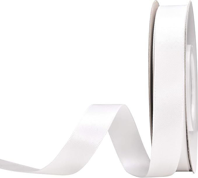 YAMA White Double Face Satin Ribbon 5/8 inch 25 Yards White Ribbon for Gift Package Wrapping Floral Design Hair Bow Clip Making Crafting Sewing Wedding Decor