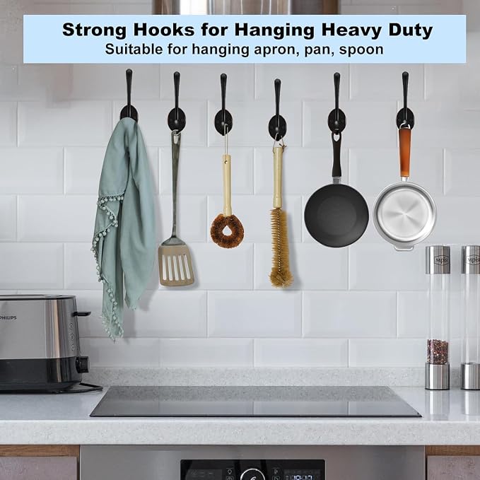 Kruodop 10Pcs Coat Hooks Wall Hooks for Hanging Heavy Duty, Wall Mounted Black Towel Hooks, Metal Single Coat Hanger with Screws Cup Retro for Coats, Handbags, Towels