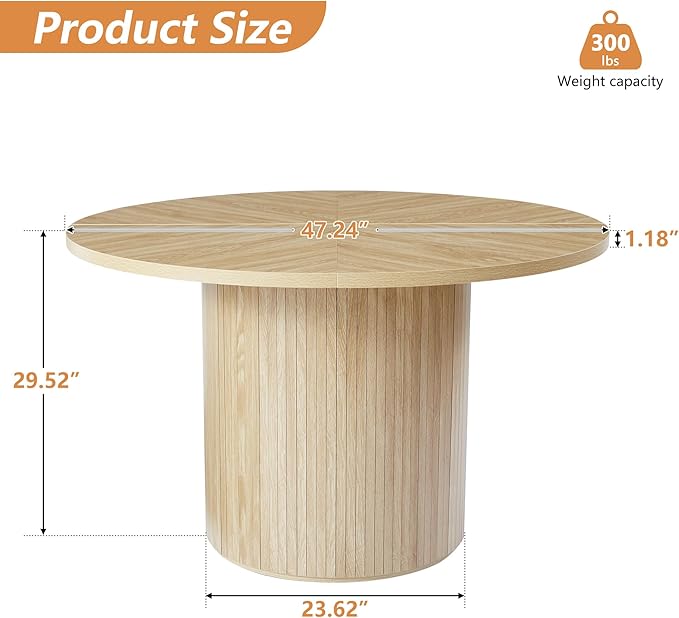 weselon Round Dining Table for 4, Modern Farmhouse Kitchen Table, 47 Inch Small Circle Dining Tables with Wood Strip Base for Kitchen Living Room (Natural)