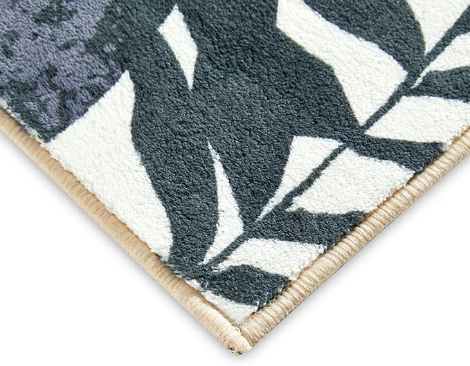 RoomTalks Mid Century Modern Living Room Rug Washable 5x7 Rug, Black Boho Cute Aesthetic Area Rugs Carpet for Bedroom Dining Room Office, Vintage Abstract Leaves Thin Indoor Entryway Carpet