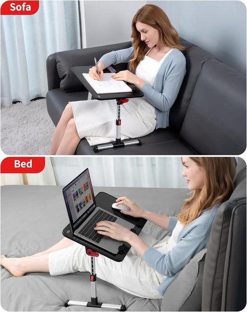 SAIJI Adjustable Laptop Desk - Portable Foldable Stand for Sofa, Couch, Bed | Medium Size, Black