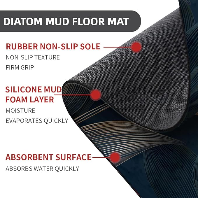 Diatomaceous Earth Bath Mat,Abstract Dark Flowers in Golden line Non-Slip Volume Super Absorbent Fast Drying for Bathroom Kitchen mat,Eco-Friendly Easy to Clean 16×24Inch (40 * 60cm)