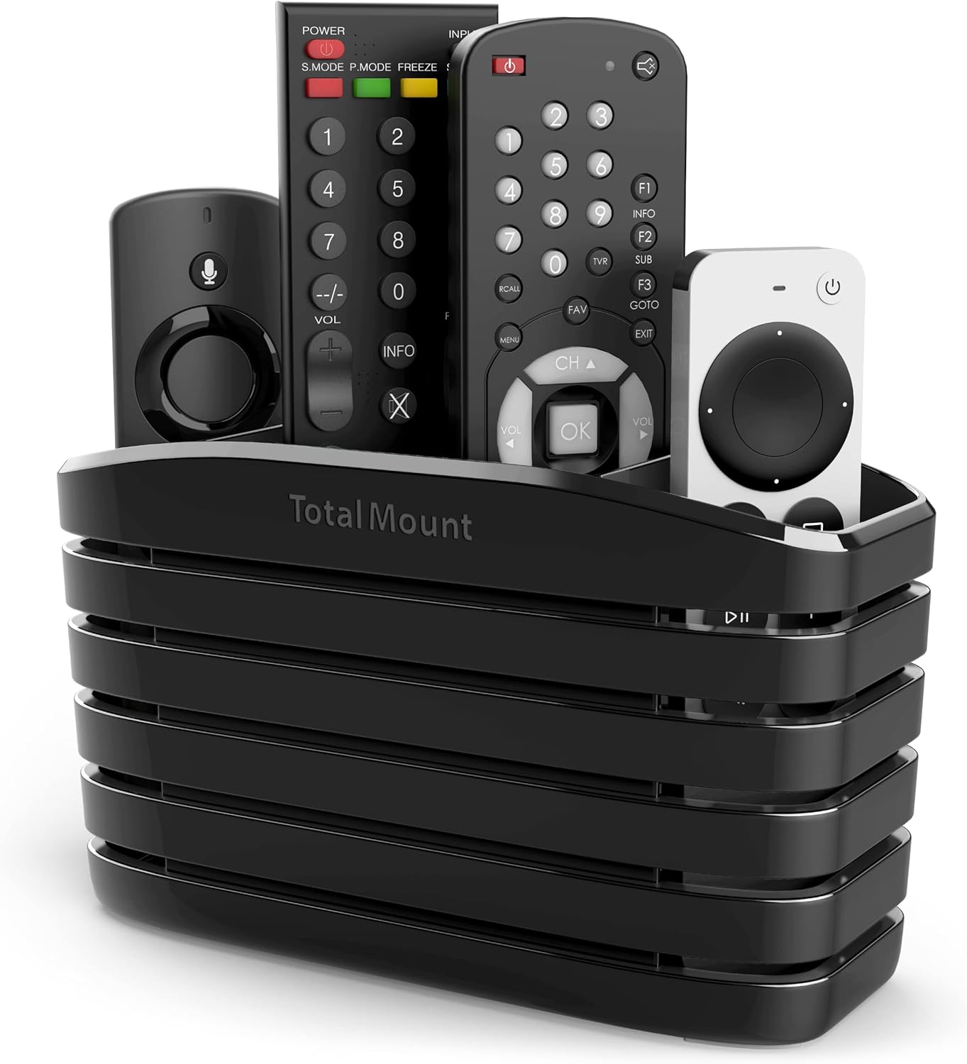 TotalMount Remote Control Holder - Premium Quality & Extra Stability for TV, Bed, or Table | Large - Fits Four Remotes, Black