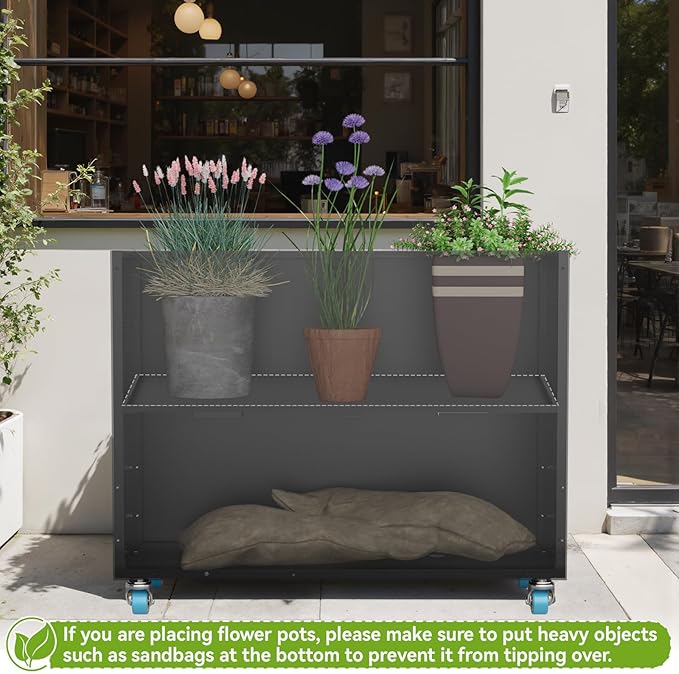 Metal Flower Planter with Drainage Holes & Removable Shelf Large Rectangular Planter Black for Outdoor Indoor Patio Porch 38 x 13 x 30inch Modern Design for Plants Flowers Vegetables Fruits