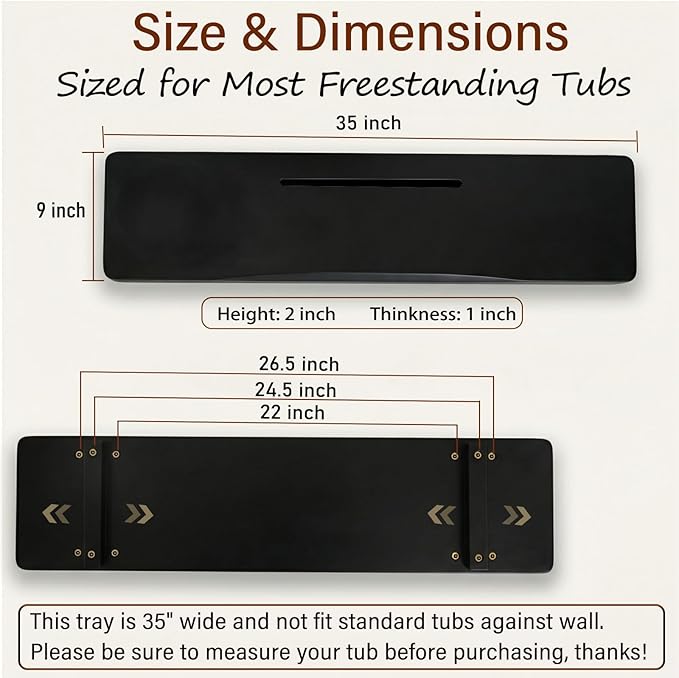 Elegant Black Bamboo Bathtub Tray Caddy for Freestanding Tub, 35" L Adjustable Bath Tray for Tub, Luxury Spa Bathroom Tray Organizer Table, Bath Tub Accessories for Women, Housewarming, Birthday Gifts