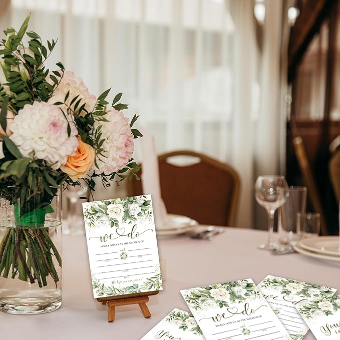 Greenery Floral Wedding Invitations, 5"x 7" Eucalyptus Leaves Wedding Invites Cards With Envelopes, 25 PCS for Party Decorations and Supplies - A02