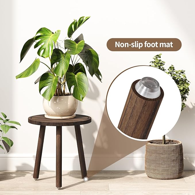 Uneedem Plant Stand Indoor - 3-Pack Taller Single Wood Plant Stand for 6-12 Inch Pots, Mid-Century Modern Plants Stool for Large Plants, Small Round Wooden Planter Table for Living Room, Balcony