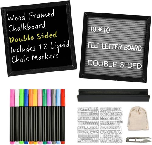 Double-Sided Chalkboard Sign by [Brand Name] - Small 10" x 10" Blackboard with Stand & 12 Chalk Markers