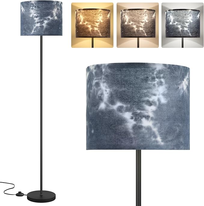 Ambimall 60'' Modern Floor Lamp with Shade, Tall Lamps for Living Room, Bedroom, Office, Dining Room, Hand-Dyed Blue Lampshade(Without Bulb)