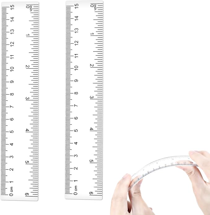 6 Inch Clear Ruler, 2 Pcs Transparent Plastic Ruler with Dual Scales Practical Measuring Tool for Students Teachers Class Office Daily Use