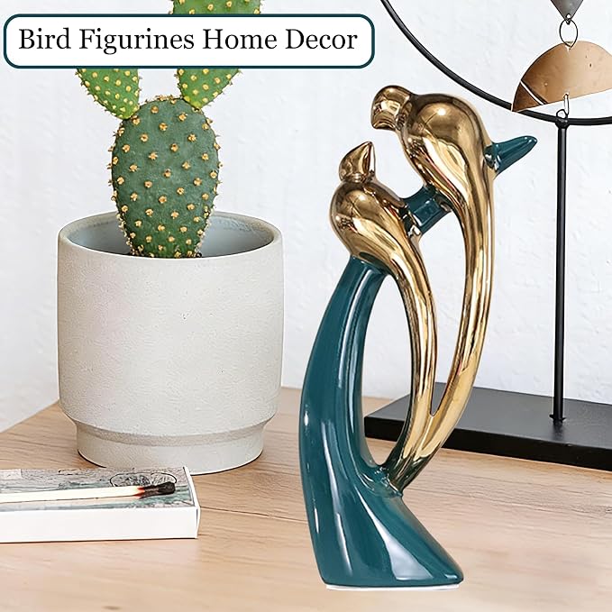 Modern Abstract Art Ceramic Statue Birds Statues Gold Ceramic Birds Figurines Home Decor,Collectible Figurines Sculpture Decoration Ornaments for Living Room,Office,Kitchen,Bedrooms(Lovebirds)