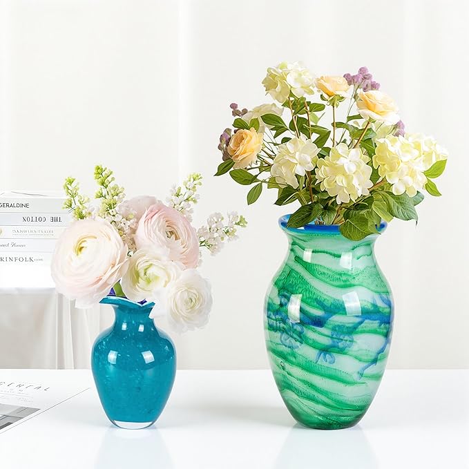 KAMMAK Colored Glass Vase, Beautiful Hand Blown Decorative Vase, Modern Art Vase for Flower Mantle Dining Table Centerpiece, Entryway Living Room Wedding Decoration, SKQ022