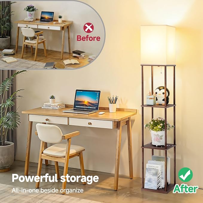 SHINE HAI Floor Lamps with Shelves for Living Room, 3-Tier Square Modern Standing Lamp with 3CCT Bulb, 11W 950LM Brightness, Tall Shelf Lamp for Bedroom, Office, Bookshelf & Display Organizer