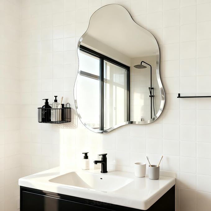 20x28 Inch Frameless Irregular Wall Mirror, Beveled Edge Decorative Vanity Mirror for Bathroom, Bedroom, Entryway