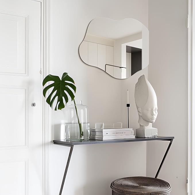 Niccy Irregular Mirror, 20"x28" Asymmetrical Bathroom Mirror, Decorative Modern Mirrors for Bathroom, Bedroom, Living Room, Entryway, Frameless Vanity Mirror, Unique Wall Mounted