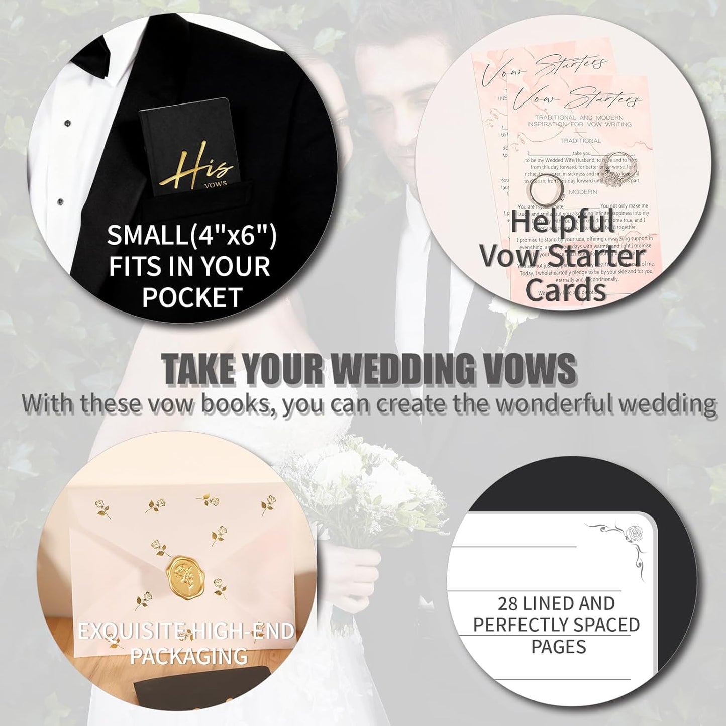 Skiennix Wedding Vow Books - Soft Touch with Gold Foil | 28 Lined Pages in Ivory & Black