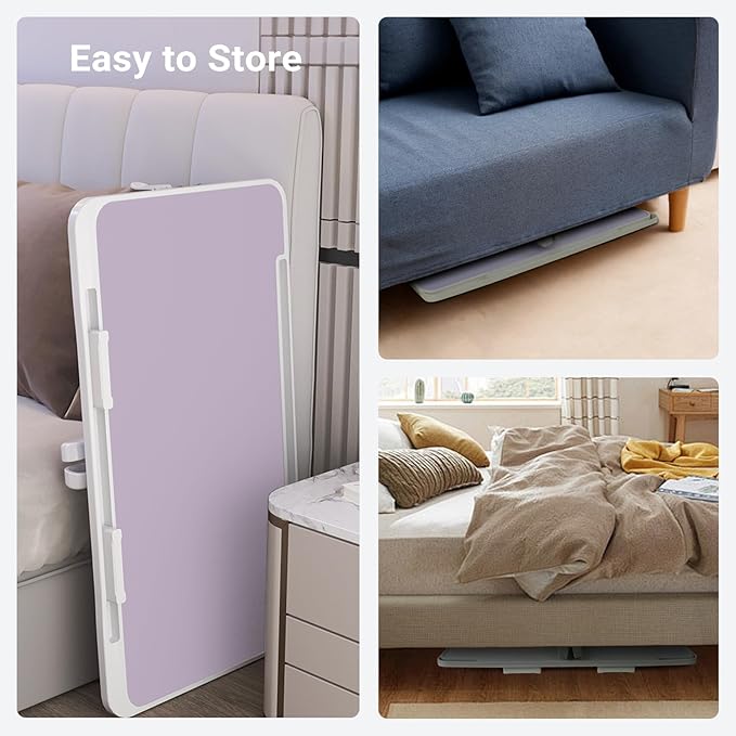 iXTRA Laptop Lap Desk Include Cooling Fan,Adjustable Lap Desk with Light Fan,Folding Laptop Desk for Bed with USB,Bed Desk with Storage Drawer 56x32cm,Purple