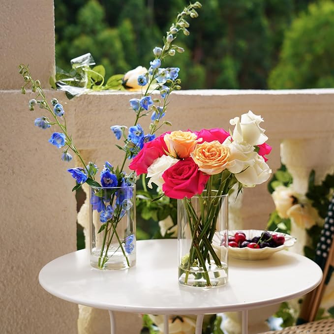 12pcs Cylinder Vases for Centerpieces - 6 Inch Tall Glass Vases for Flowers, Hurricane Candle Holder Modern Simple Floating Candle Vase Formal Dinners Home Decor