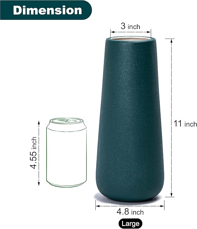 D'vine Dev 11 Inch Ceramic Flower Vase Textured Finishing, Minimalist Design for Kitchen, Bedroom, Living Room, Centerpieces, Office, Emerald Sandstone, VS-XH-C-2