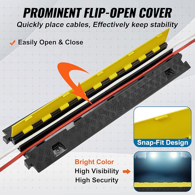 VEVOR 5 PCs TPU Cable Protector Ramp - Heavy Duty 2-Channel Speed Bumps for Road, Odor-Free Eco-Friendly TPU with TPR Cover, for Driveway, Hose, Floor Cord Cover, 22,000 lbs/Axle Capacity