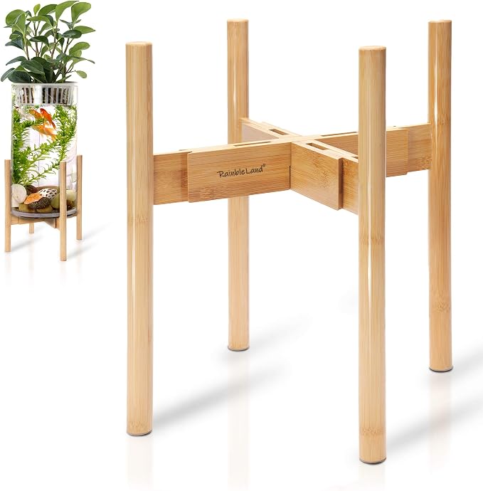 RAINBLELAND Indoor Plant Stand, Adjustable Wooden Tall Plant Stand, Indoor Planter Holder, Mid Century Modern Planter Outdoor Bamboo Holder, Fits 8 9 10 11 12 in Wide Basket, Expandable Pedestal Only