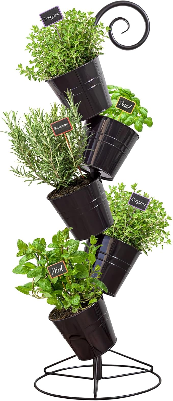 Esterno Hanging Flower Pot Tiered Stand (Black), Metal Outdoor Stacking Planter