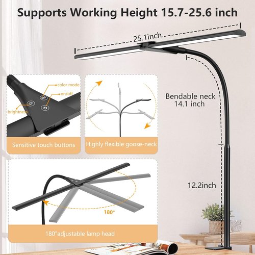 EppieBasic LED Desk Lamp - Double Head Architect Design for Home Office | Extra Bright 1200LM Eye Protection Light